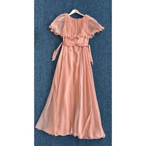 Vintage 60s Chiffon Dress Small Peach Fluttery Cocktail Party Unionmade